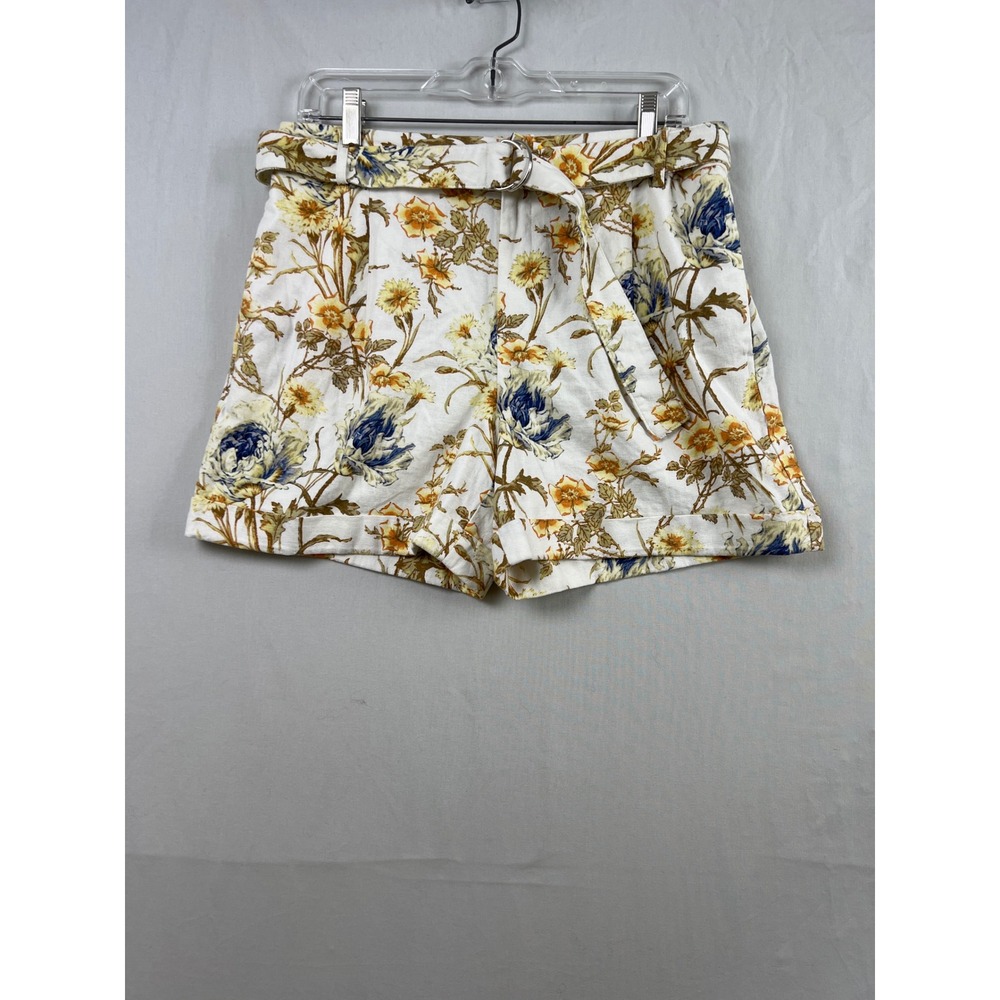 INC International Concepts Shorts Womens 6 White Floral Belted Cuffed High Rise